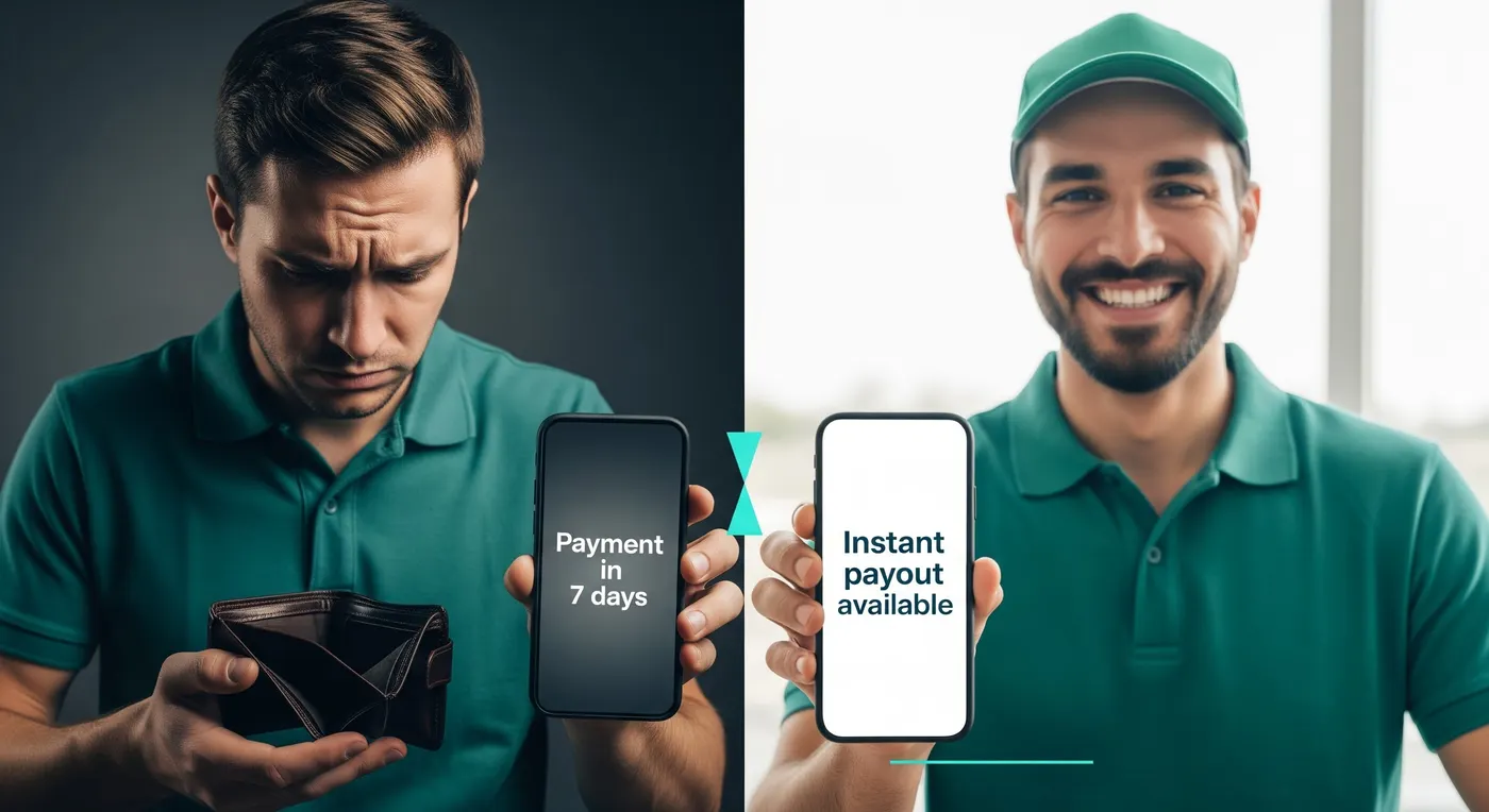 Delivery driver reviewing earnings in a wallet app