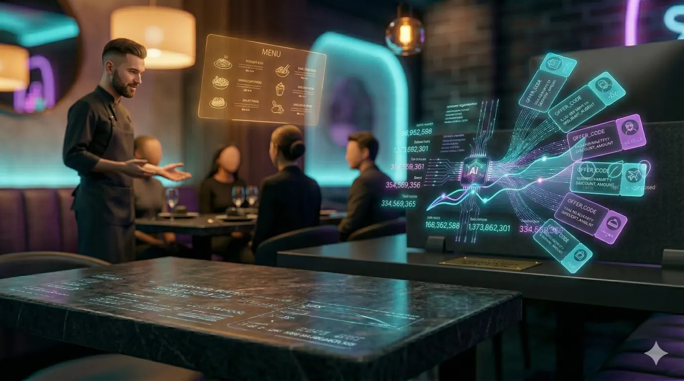 Customer using smartphone for contactless payment at modern restaurant counter representing the transition from traditional to AI-powered ordering experiences