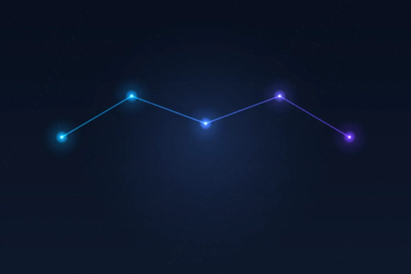 Overhead view of smartphone on dark table displaying a glowing five-node customer journey path in cyan and purple tones