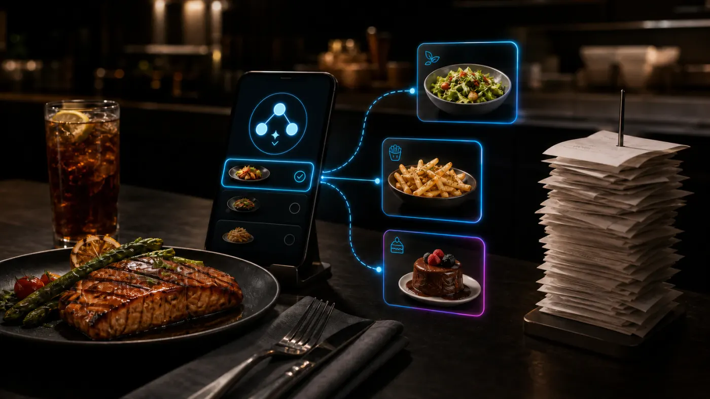AI ordering interface recommending restaurant add-ons to increase order value
