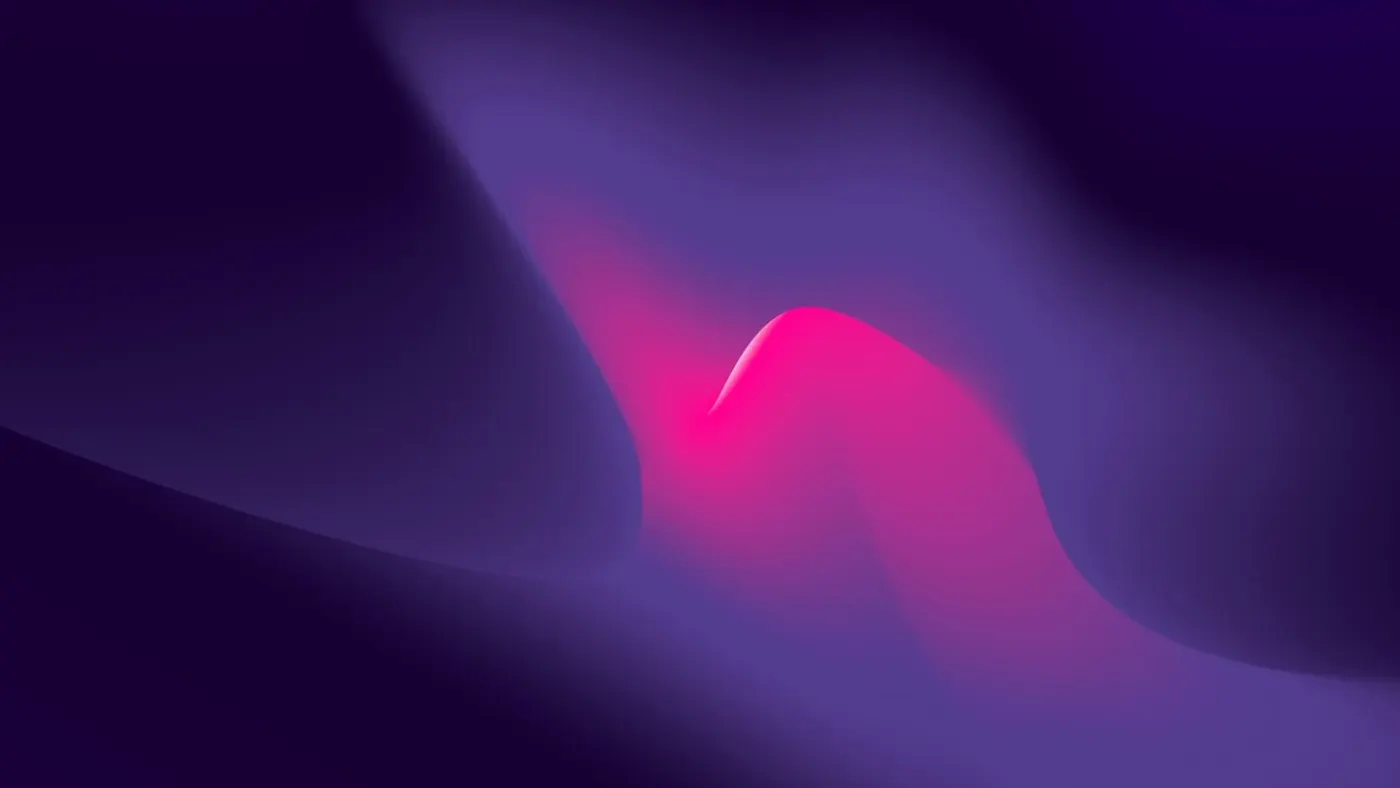Forma abstracta fluida de luz violeta y purpura sobre fondo oscuro profundo evocando confianza digital e interaccion segura con IA