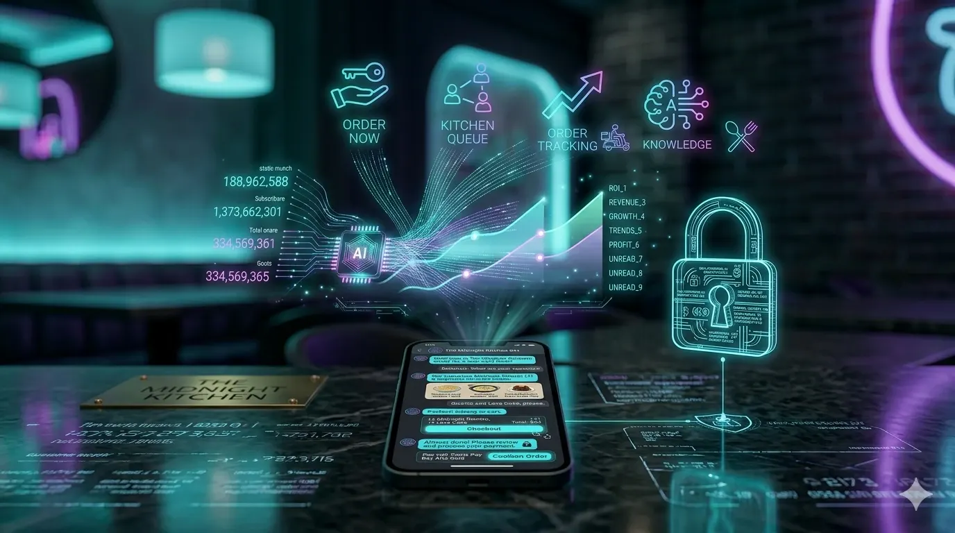 Modern restaurant interior with warm lighting and industrial design representing the real-world dining environment where customer data privacy and AI security standards must be maintained