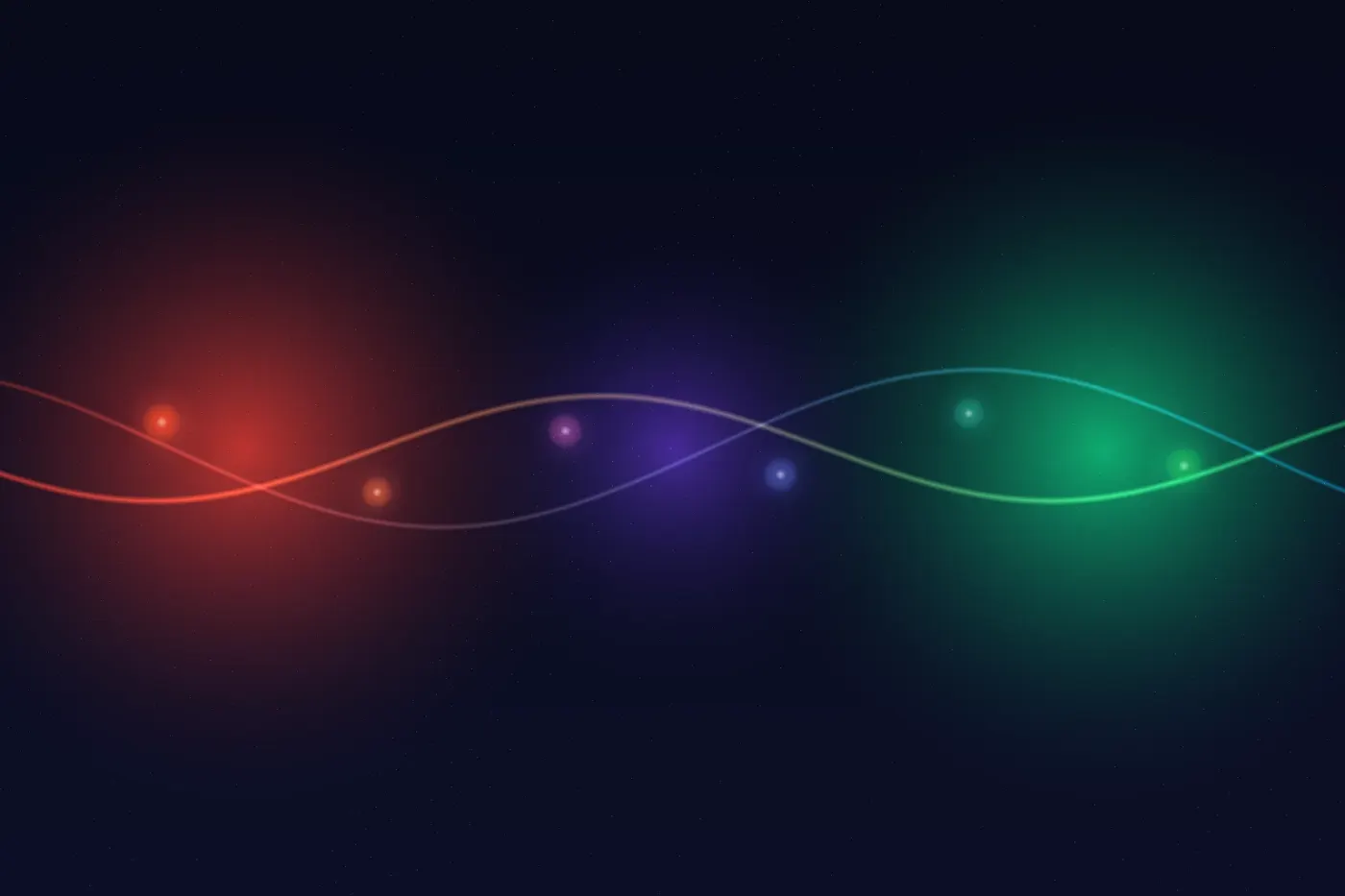 Abstract transformation visual with red angry energy on left flowing through purple AI processing zone to calm green resolved energy on right