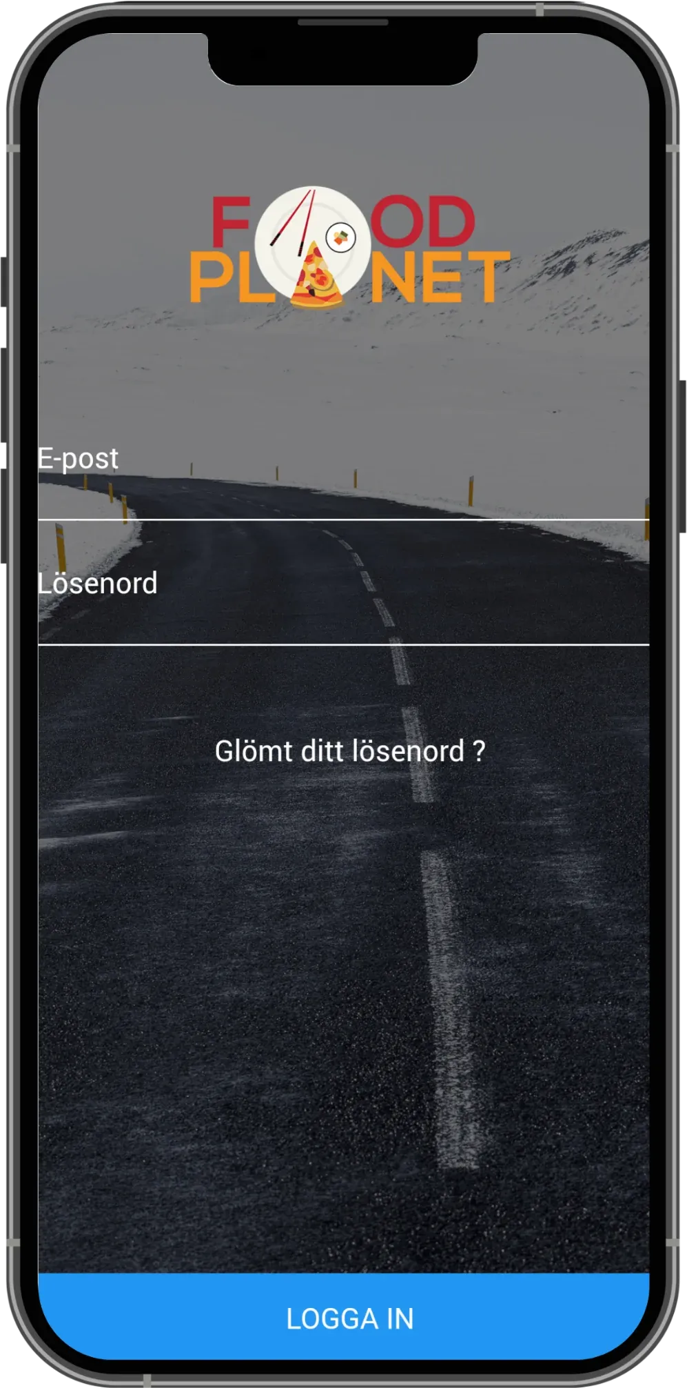 Food Planet driver app sign-in screen with email and password fields