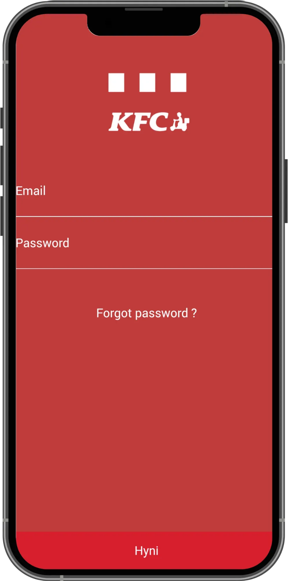 KFC driver app sign-in screen on a red background
