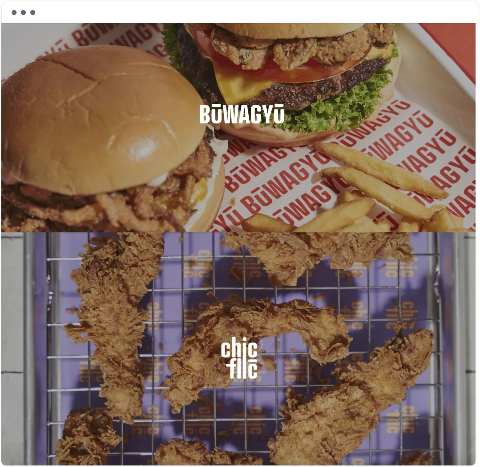 Sauce Capital website showing two of its food brands: Būwagyū burgers and a fried chicken brand