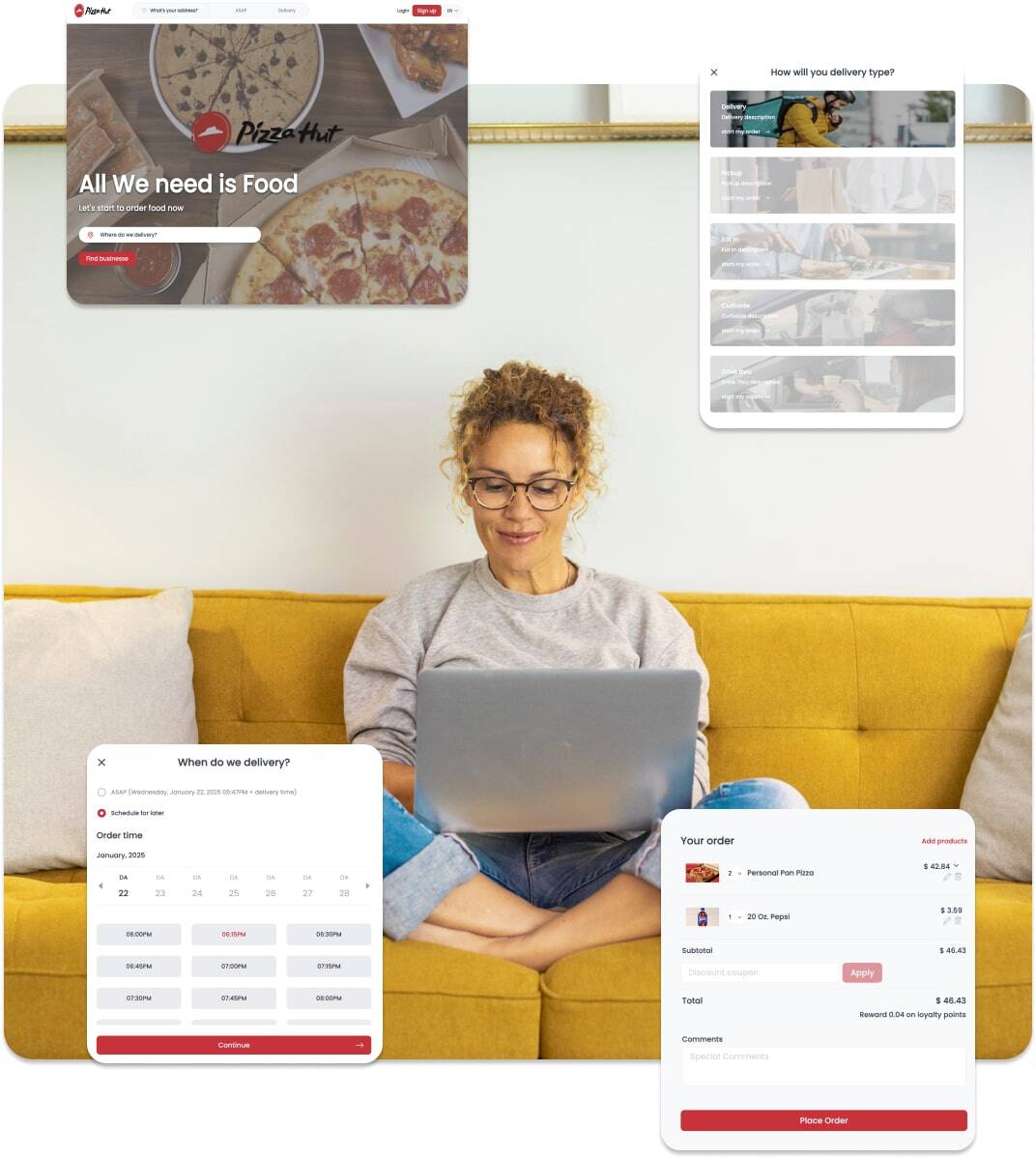 Woman Ordering Pizza Process Ordering Website Franchise-min