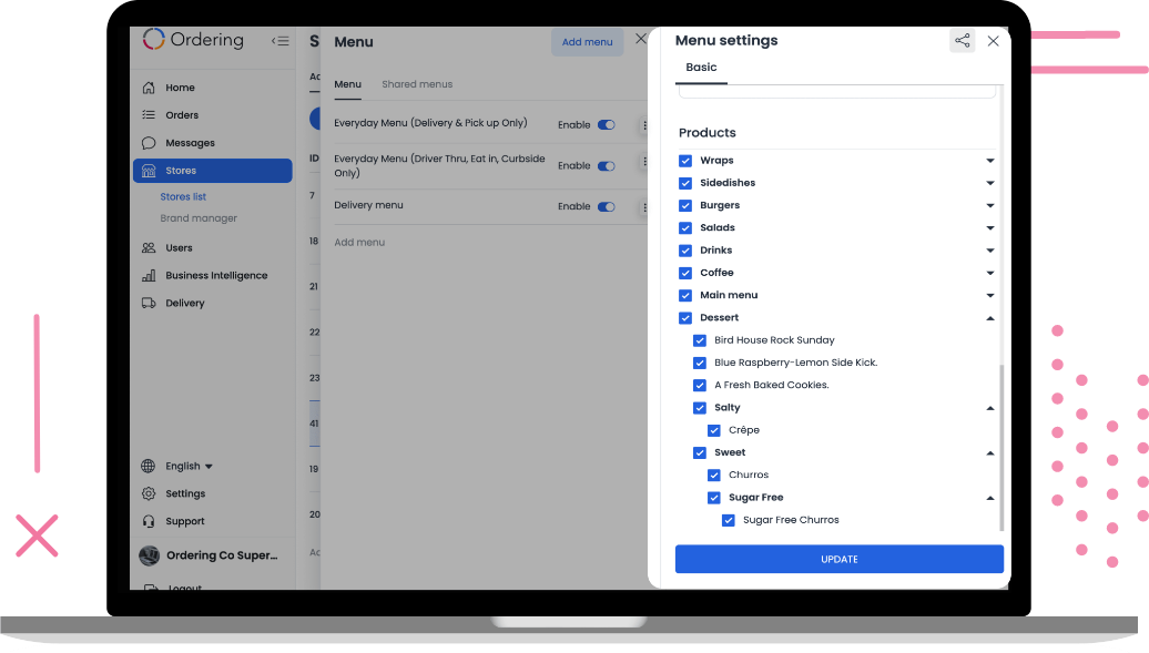 Back-end screen toggling parent categories on and off