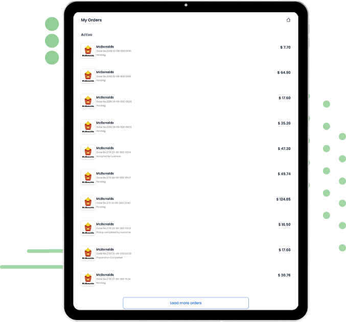Order history screen with product photos