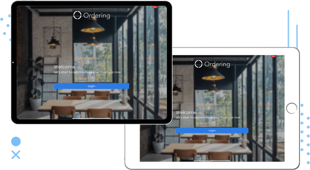 Business app welcome screens on a tablet and a laptop