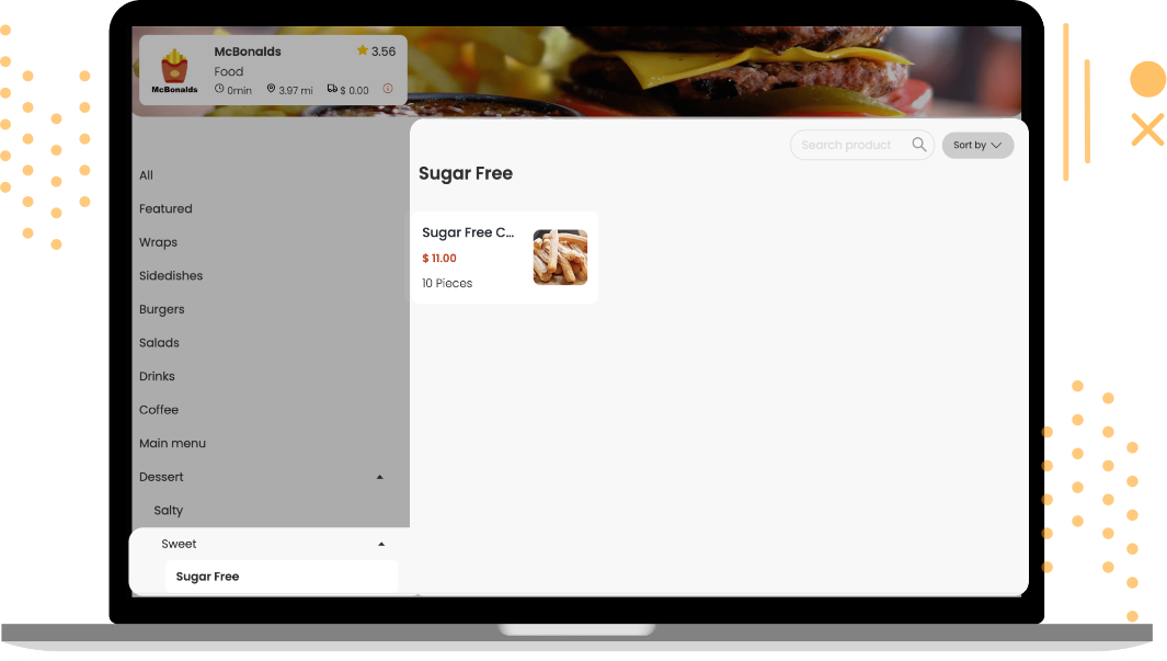Storefront front end showing products grouped under parent categories