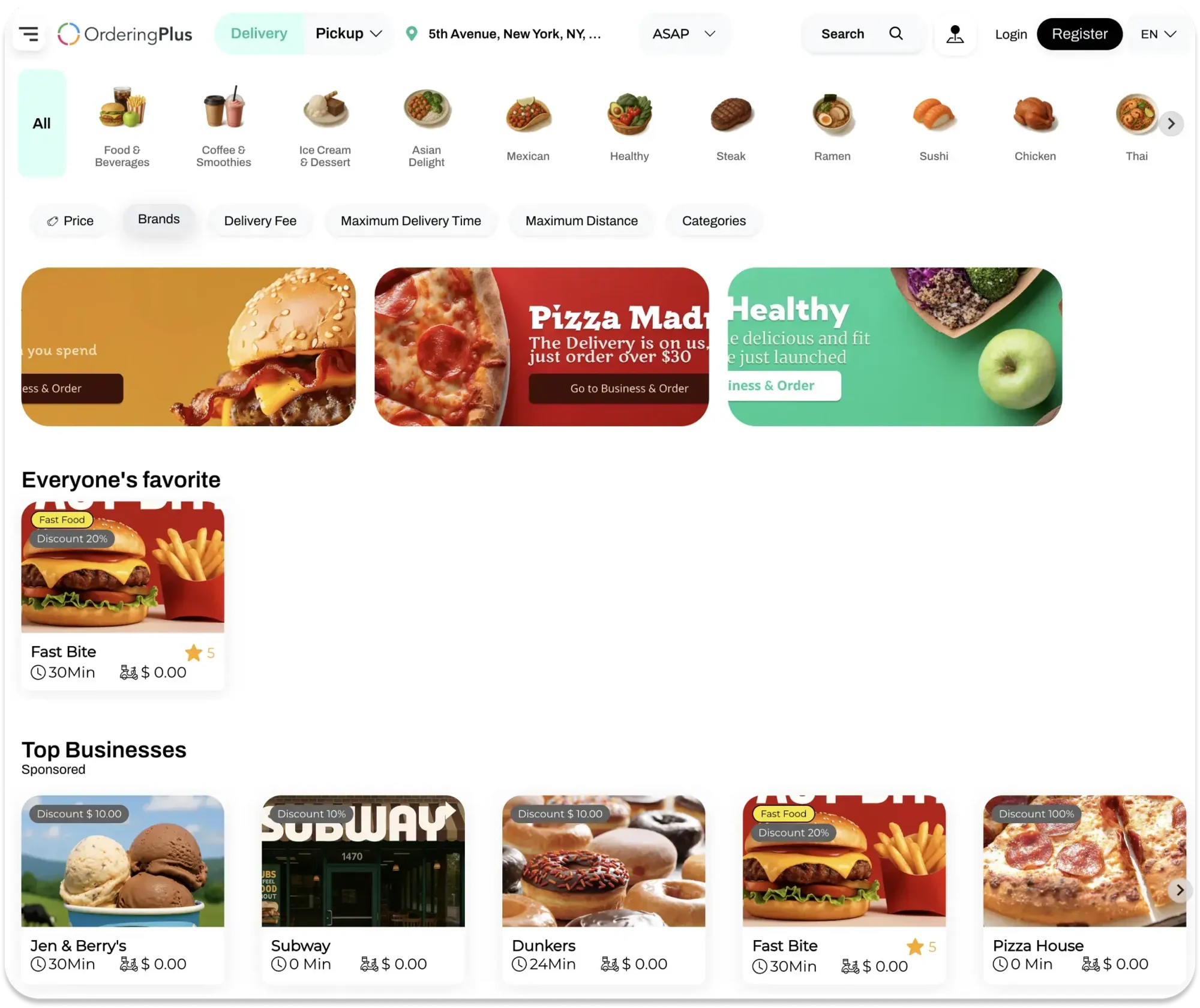 Marketplace page with categories, offers, and business listings