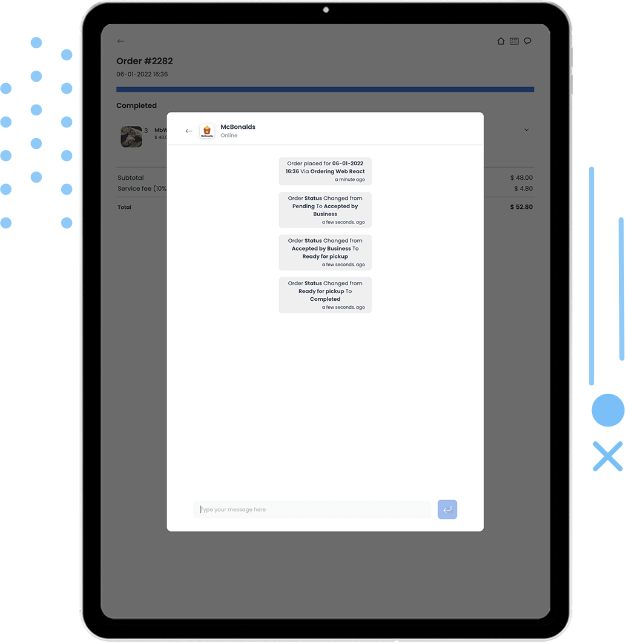 In-app messaging thread about an order