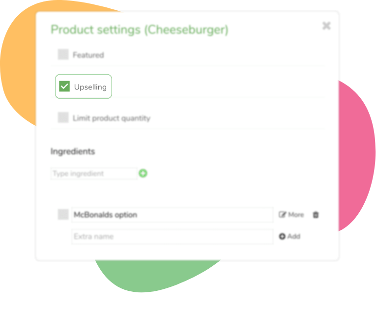 Illustrative product settings for an upsell offer