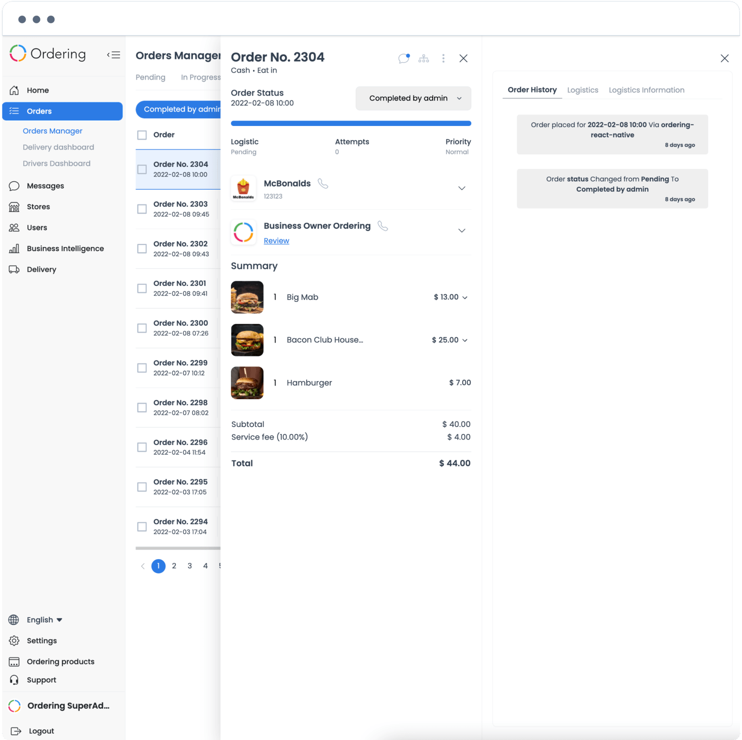 Order conversation inside the Dashboard messages module