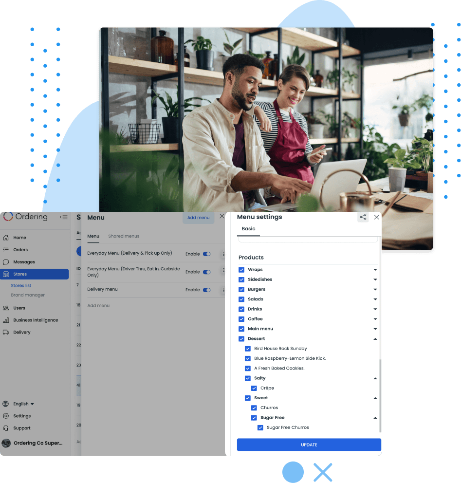 Storefront menu organized into parent categories