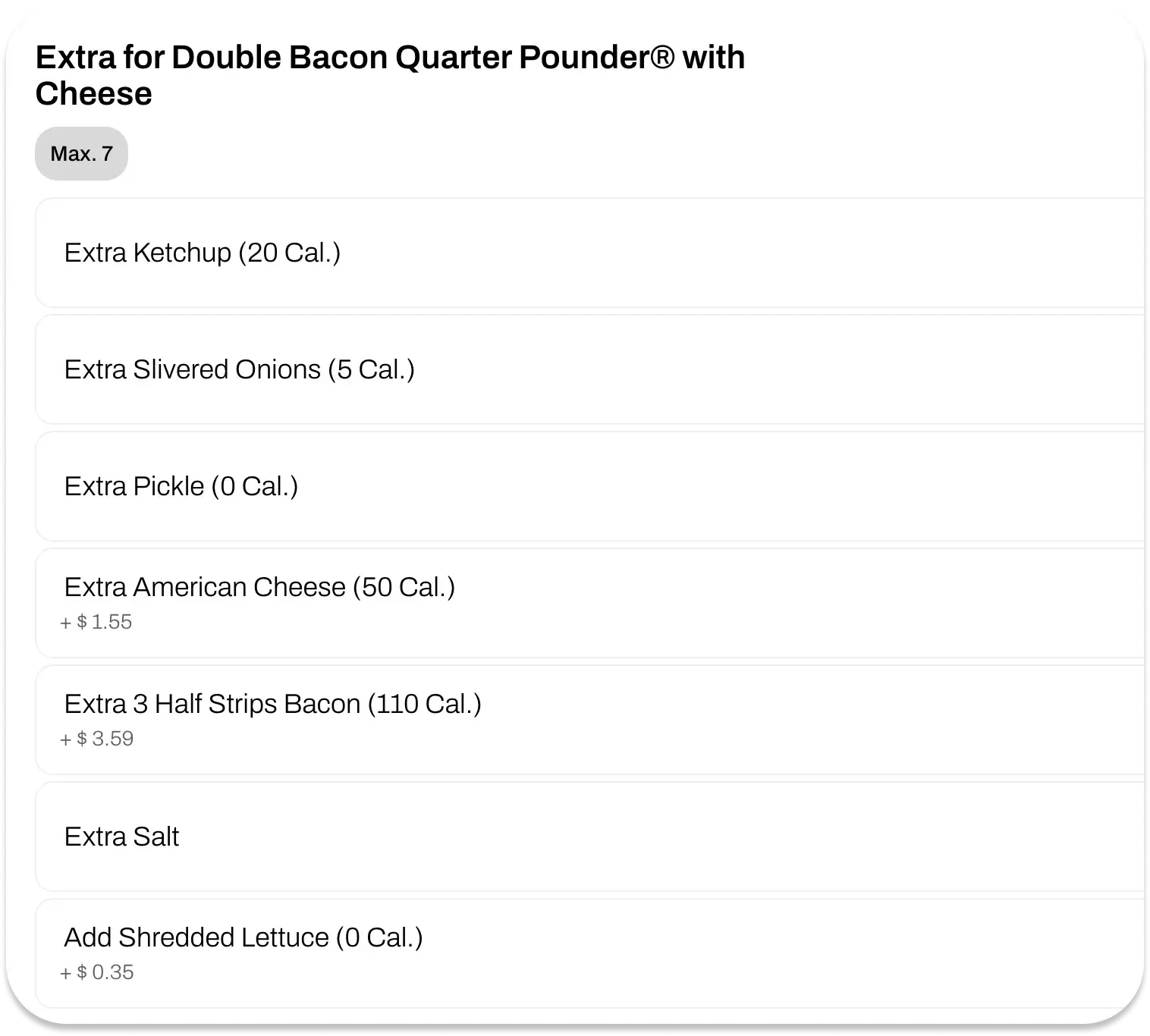 Product option groups with selectable extras