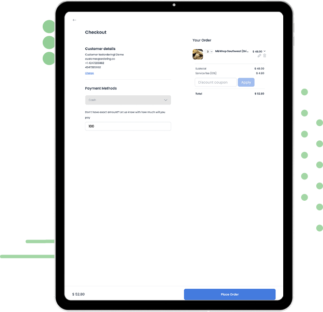 Checkout screen with payment method and order summary